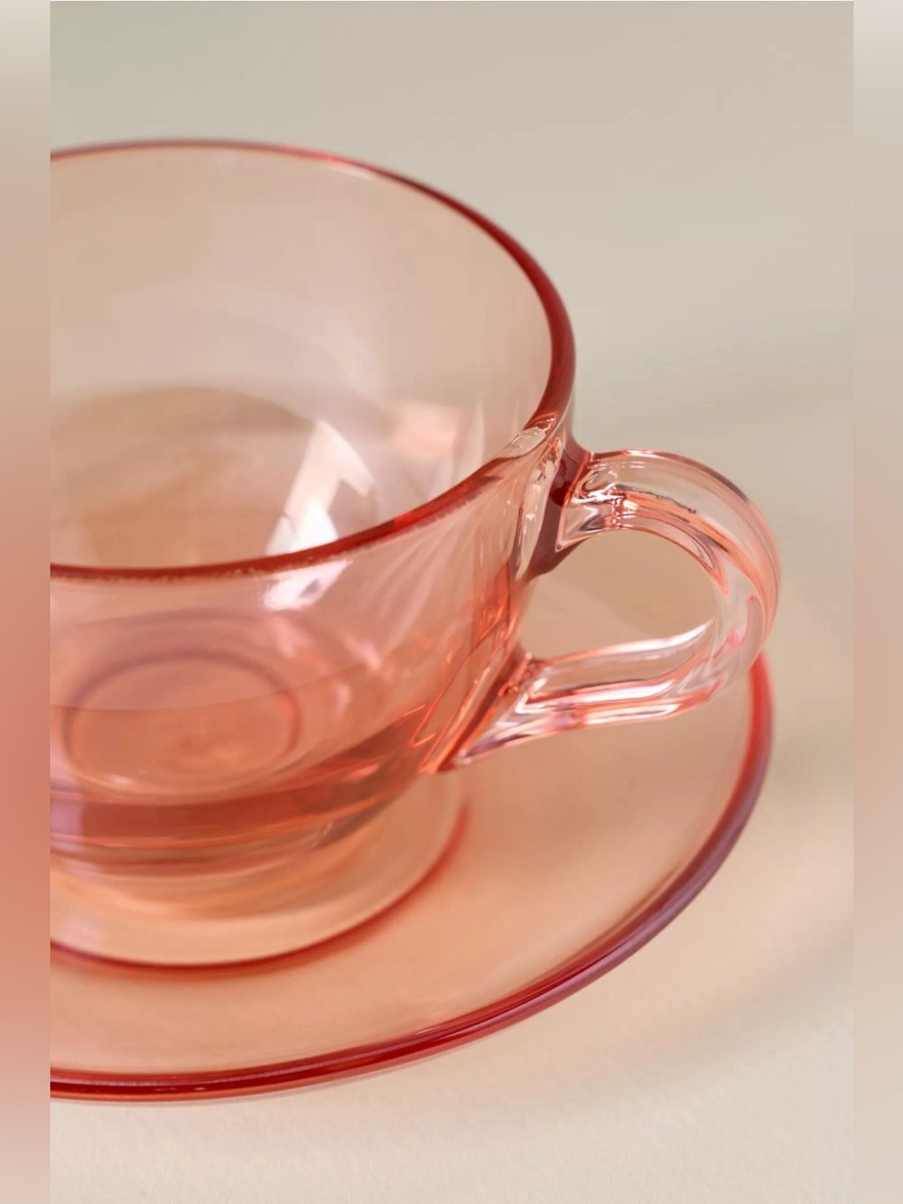RARE! New Anthropologie Alice Glass Teacup & Saucer Set, Pink - Picture 7 of 7